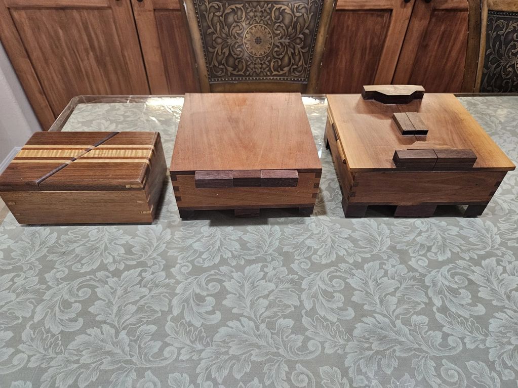 A collection of jewelry boxes. 
