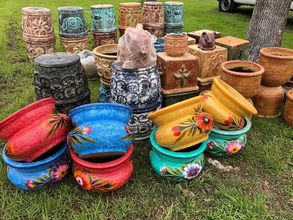 Terra-cotta and clay pots.