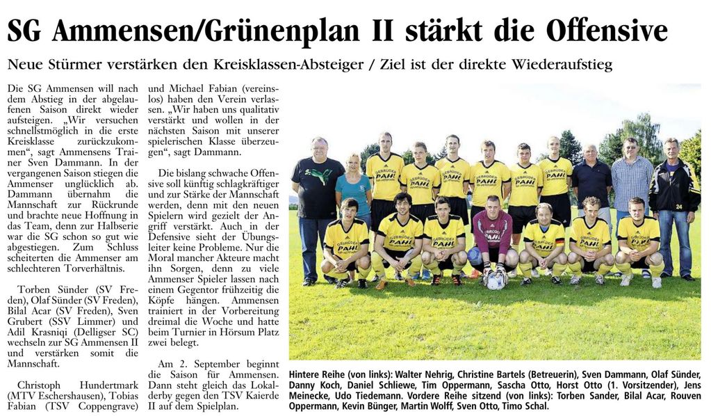 SG Ammensen/Grünenplan II - Mannschaftsfoto Saison 2012/2013