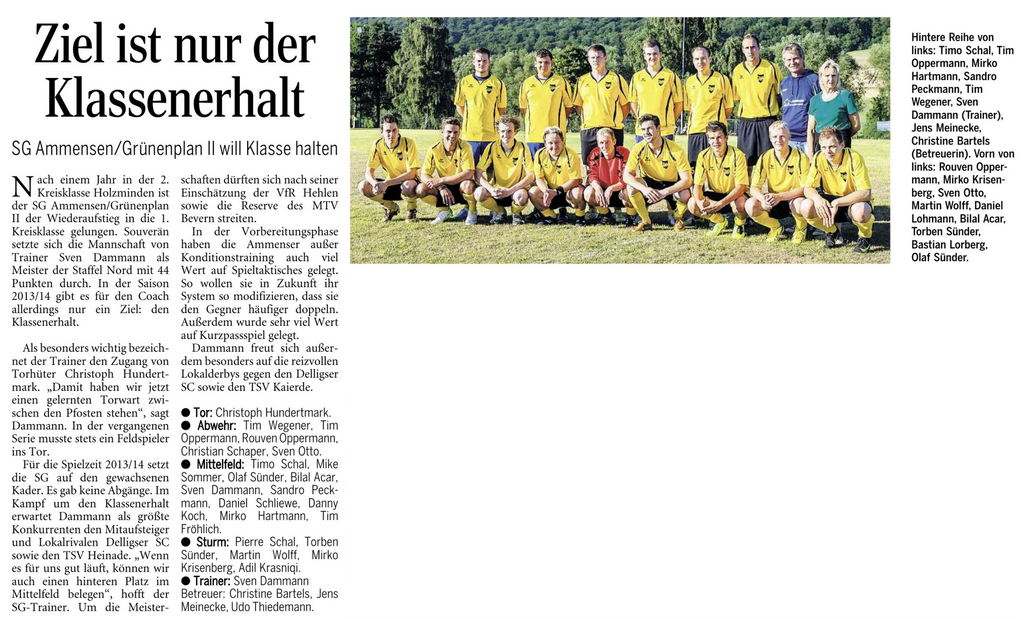 SG Ammensen/Grünenplan II - Mannschaftsfoto Saison 2013/2014
