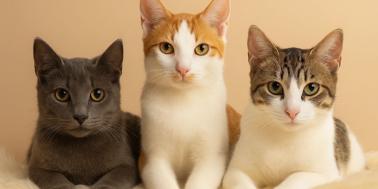 Three beautiful kittens staring at the camera whilst laying on the bed