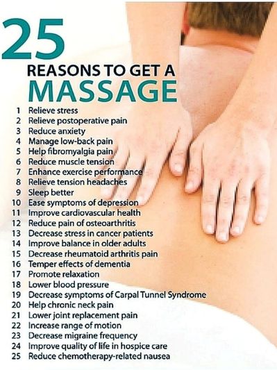 List of 25 reasons to get a massage for health benefits.