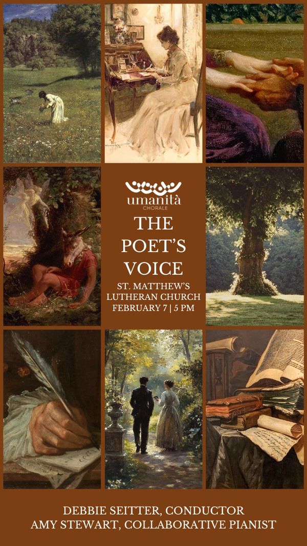 Flyer for Umanità Chorale's concert "The Poet's Voice" at St. Matthew's Lutheran Church.