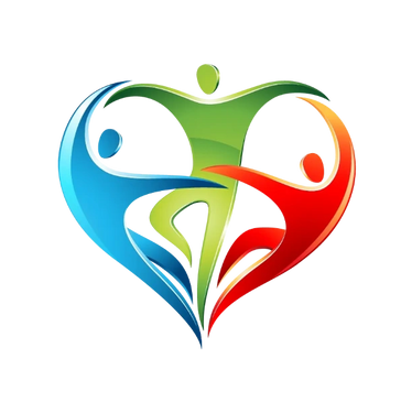Colorful abstract figures forming a heart shape symbolizing unity and community.