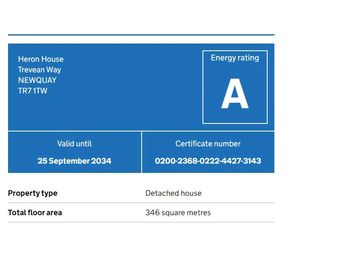 Heron House, Newquay, Cornwall, awarded A Rated for Energy Performance.
We are Eco Friendly.