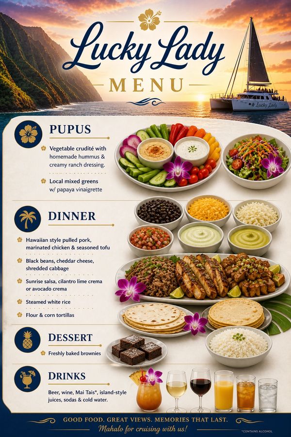 lucky lady menu for its na pali diininner cruise 