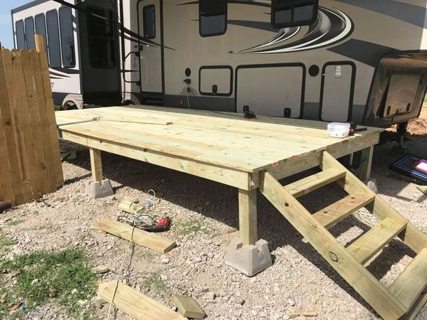 Partial construction on a patio for lake RV. 