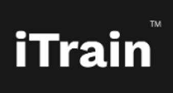 Logo showing the word 'iTrain' in bold white on a black background.