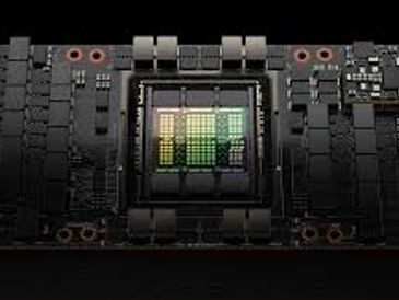 Close-up of a computer chip with colored components.