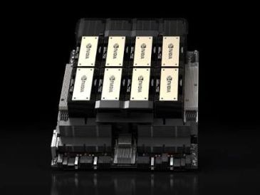 NVIDIA GPUs stacked on a computer motherboard.