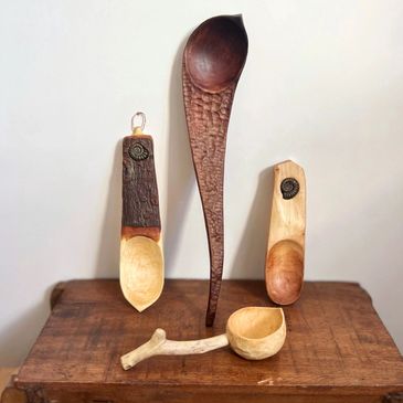 a photo of handmade spoons made from hedgelaying wood devon