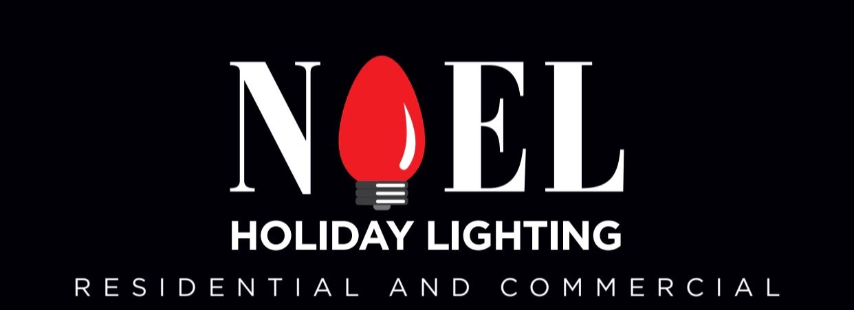 Logo for Noel Holiday Lighting featuring a red light bulb.