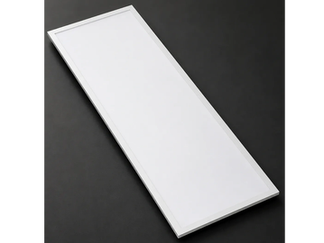 White rectangular LED panel light on black background.