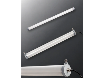 Three views of a linear LED light fixture.