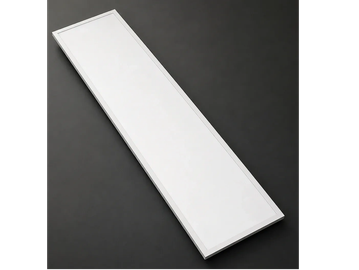 White rectangular LED panel light on dark surface.
