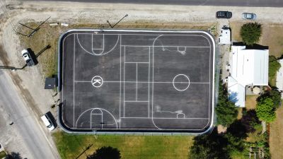 Aerial view of a multi-sport court.