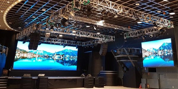 Video wall and sound system set up for corporate and private events 