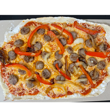 sausage, pepper and onion pizza