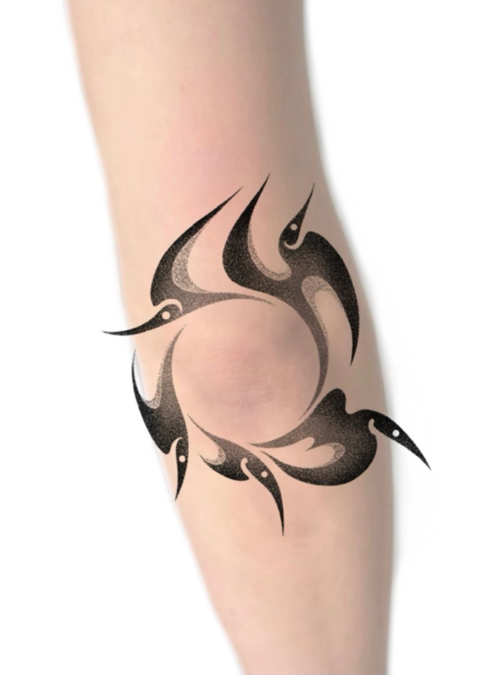 Black and grey stipple shaded abstract bird circular design tattoo