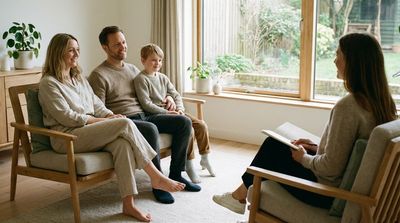 Family in an office receiving therapy at Seek Help Family Counseling in Brandon