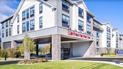 Exterior of a Hilton Garden Inn hotel.