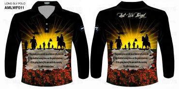Long sleeve polo with remembrance and military theme.