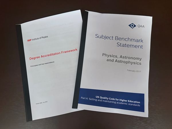 Picture of IoP and QAA documents for accreditation and benchmarking