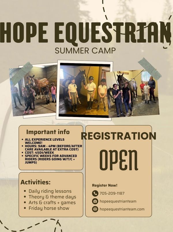 Hope Equestrian Summer Camp promotes horse riding and activities for all experience levels.