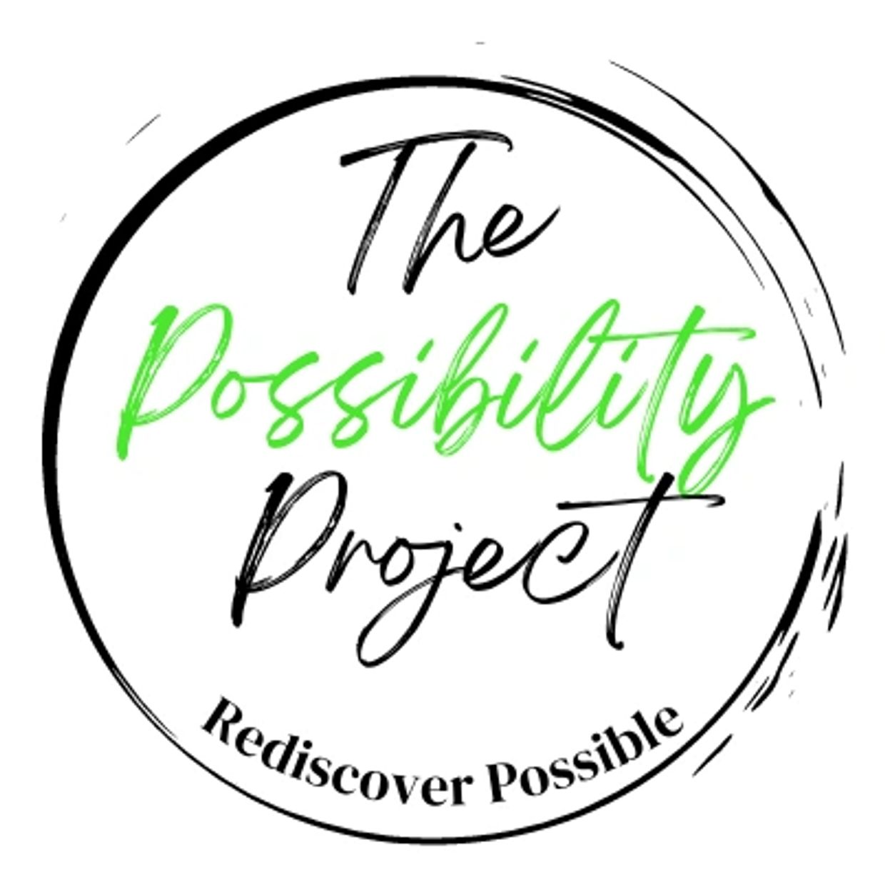 The Possibility Project logo: a black open sketch circle with green and black writing.