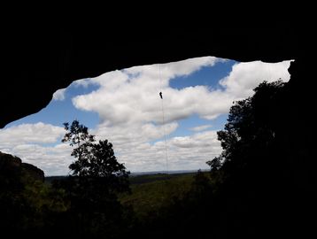 
CAVE RAPELLING:We hike to the "Gruta do Lapão," Brazil's largest quartzite cave.