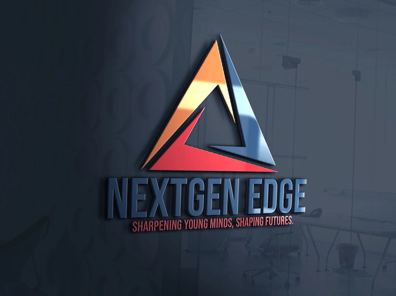 Modern office logo for NextGen Edge with slogan about shaping young minds.