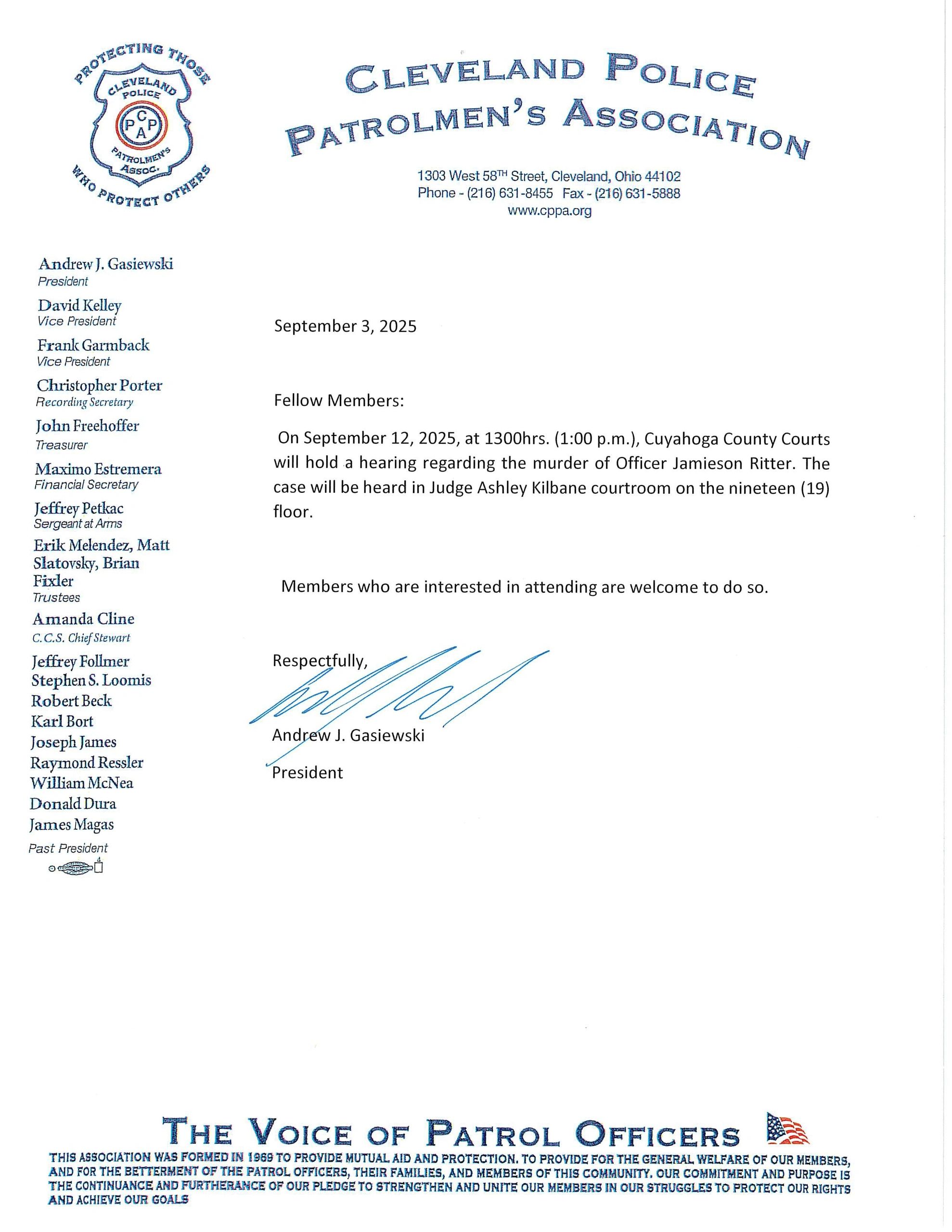 Hearing for Member Jamieson Ritter 09-12-2025. POSTED 09-03-2025