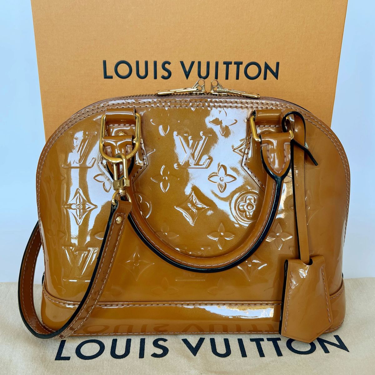 Louis Vuitton Alma BB Beige Monogram Vernis Leather – Coco