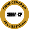 Gold circular badge reading 'SHRM Certified Professional'.