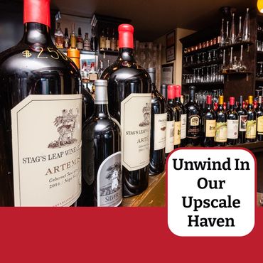 Craft bourbon and rye whiskeys lined up on stylish bar shelves