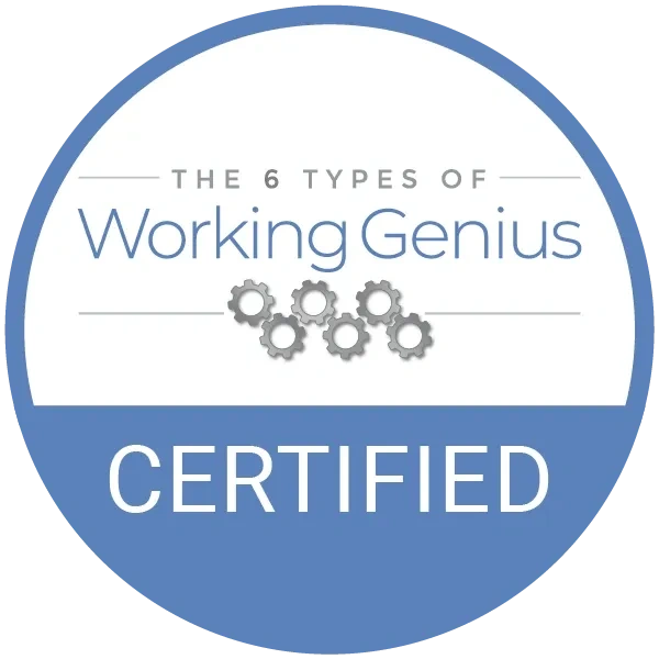 6 types of working genius, facilitator, workshop, certified