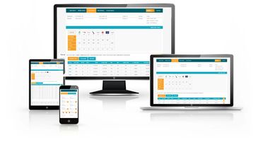 Responsive web design displayed on multiple devices including phone, tablet, laptop, and desktop.