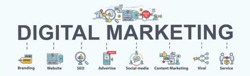 Digital marketing concepts with icons representing key strategies.
