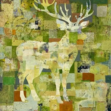 Buck
acrylic, collage and mixed media on canvas. 36x36”, Endangered Series 2026
