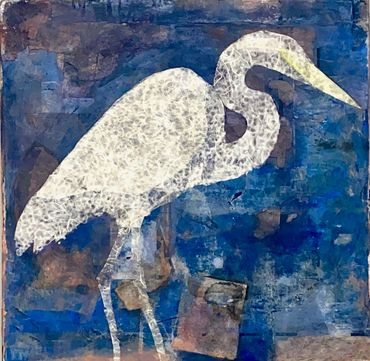 Great White Heron I
acrylic, collage and mixed media on panel, 24x24”, Endangered Series 2026