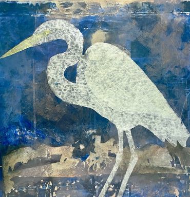 Great White Heron II
acrylic, collage and mixed media on canvas, 24x24”, 2026 Endangered Series