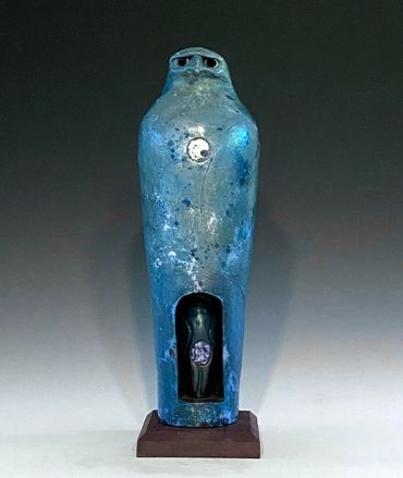 Azur Guardian, 13x4.4", saggar-fired ceramics, 2023