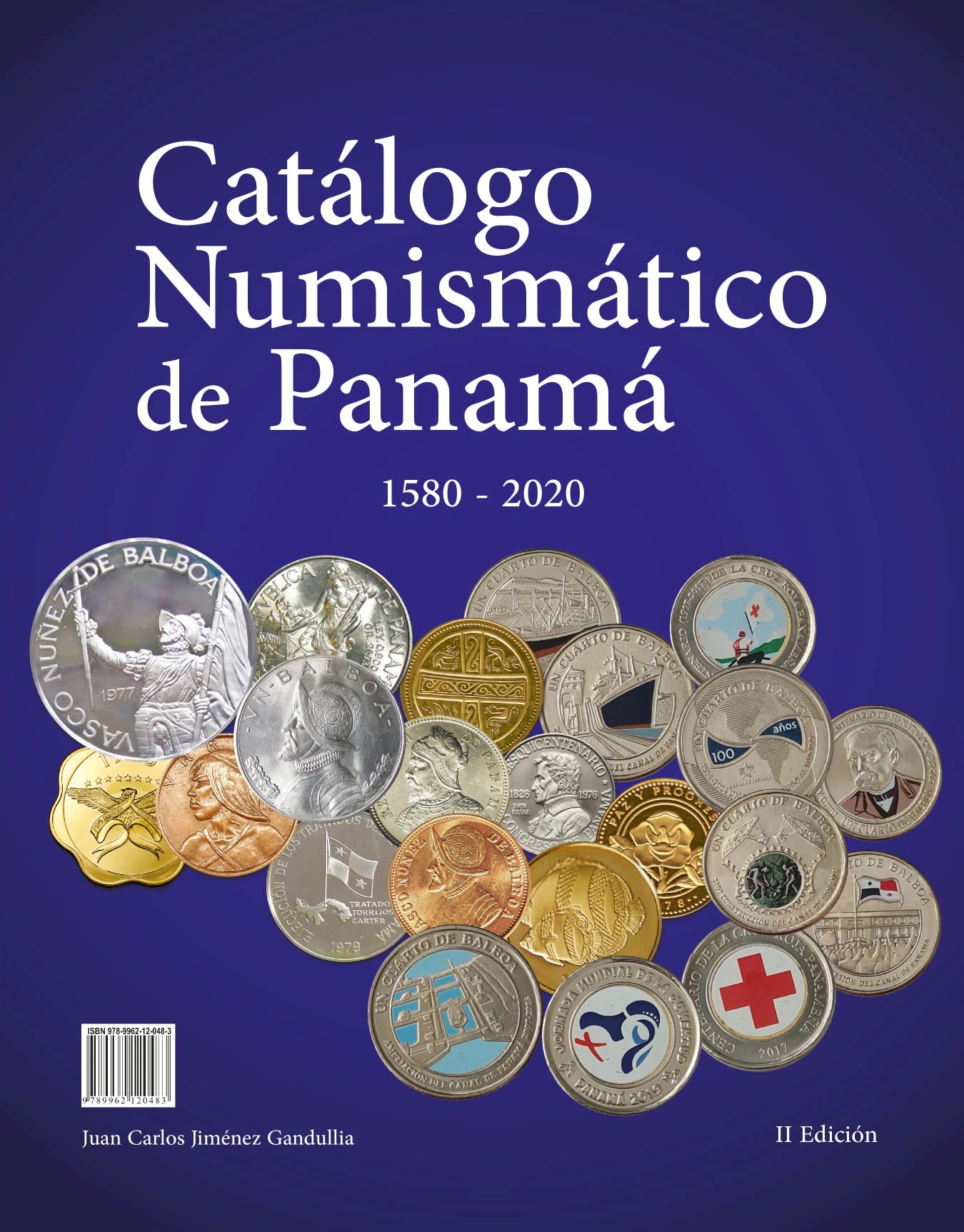 Cover of Panama's numismatic catalog featuring various coins from 1580 to 2020.