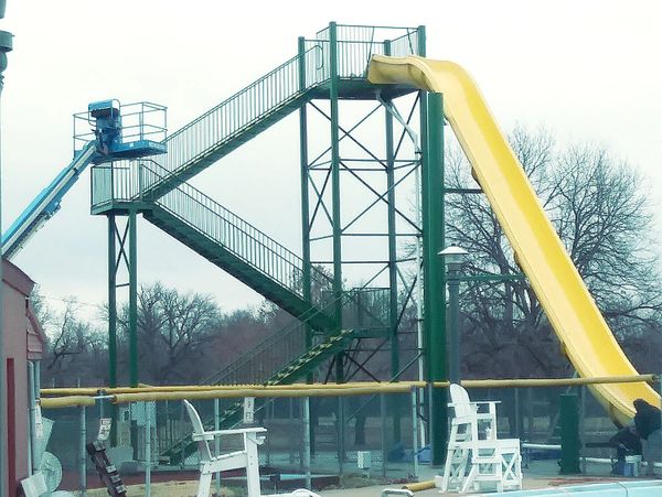 water slide painting; water slide cleaning; water slide waxing; slide tower painting