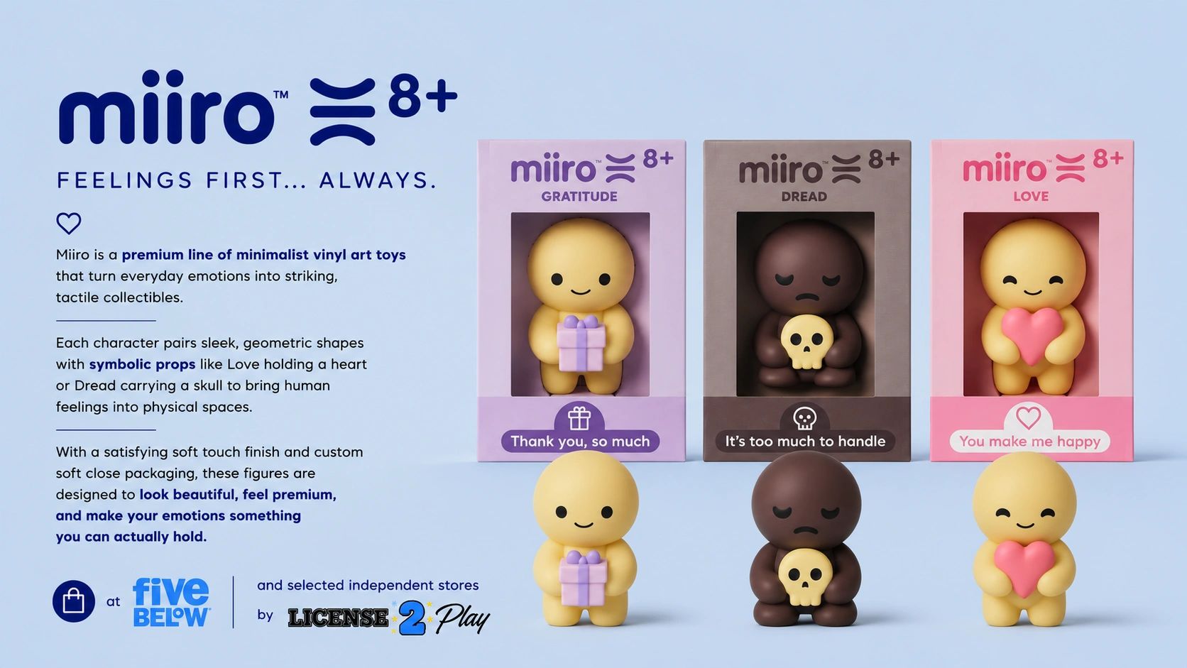 Brinquedos de arte em vinil minimalistas Miiro que representam emoções com símbolos.