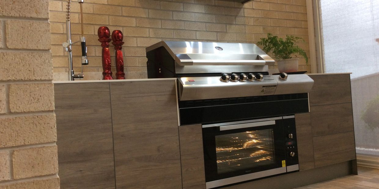 outdoor kitchen alfresco polytec rhino ply bbq barbeque oven dekton cosentino rangehood galore