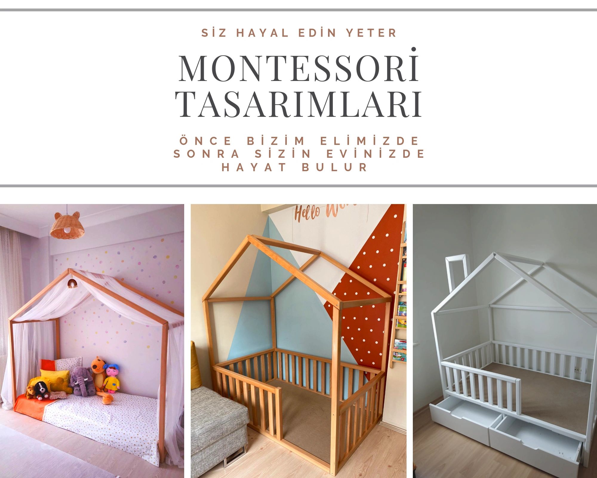 Kayın ağacından Yaman modeli Montessori Yatak