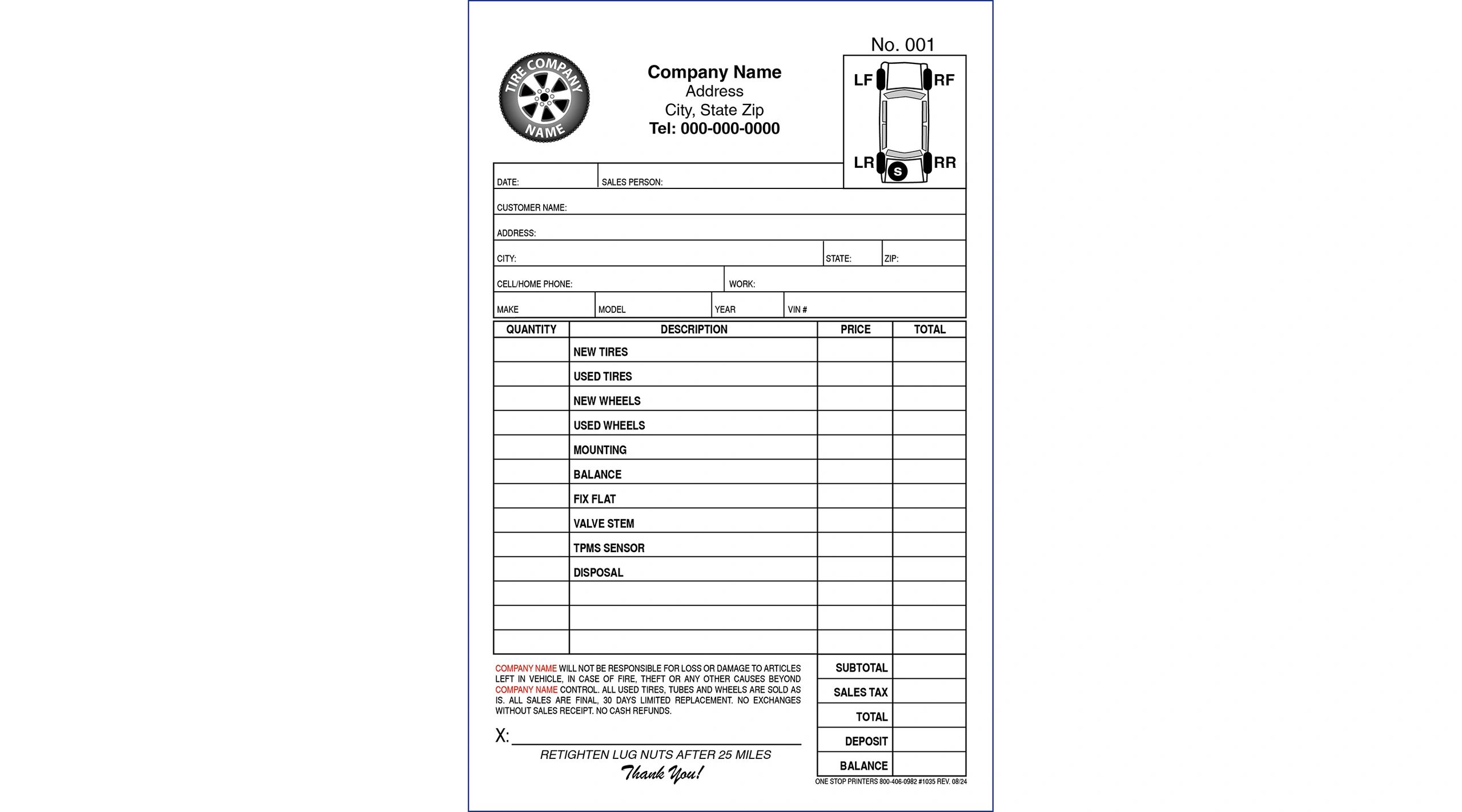 Tire Rack Invoice Tire Shop Repair Invoice