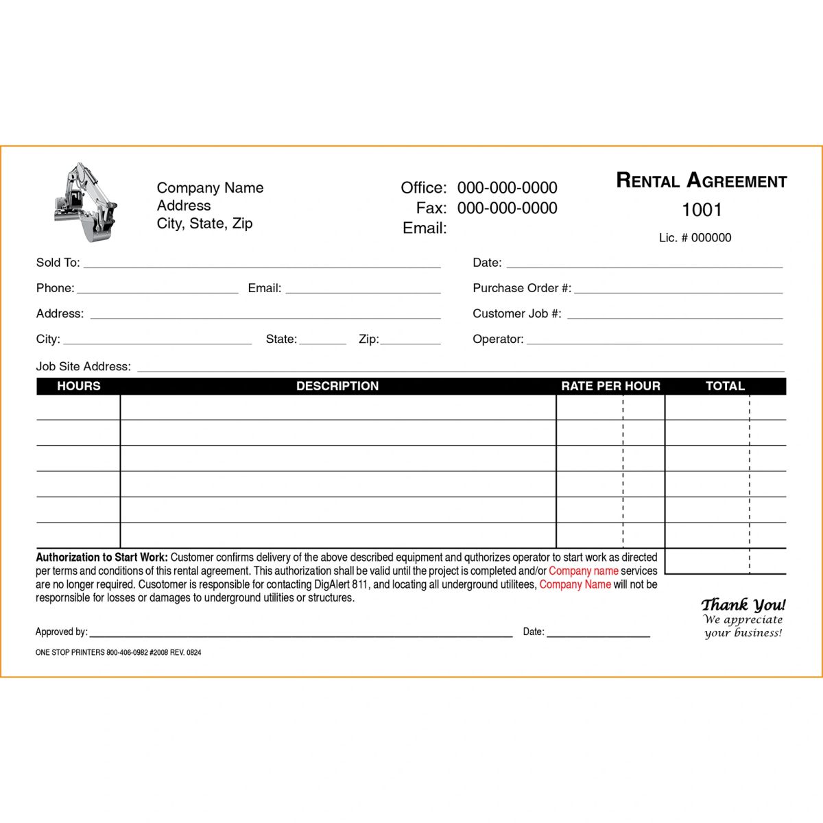 Backhoe Rental Agreement #2008