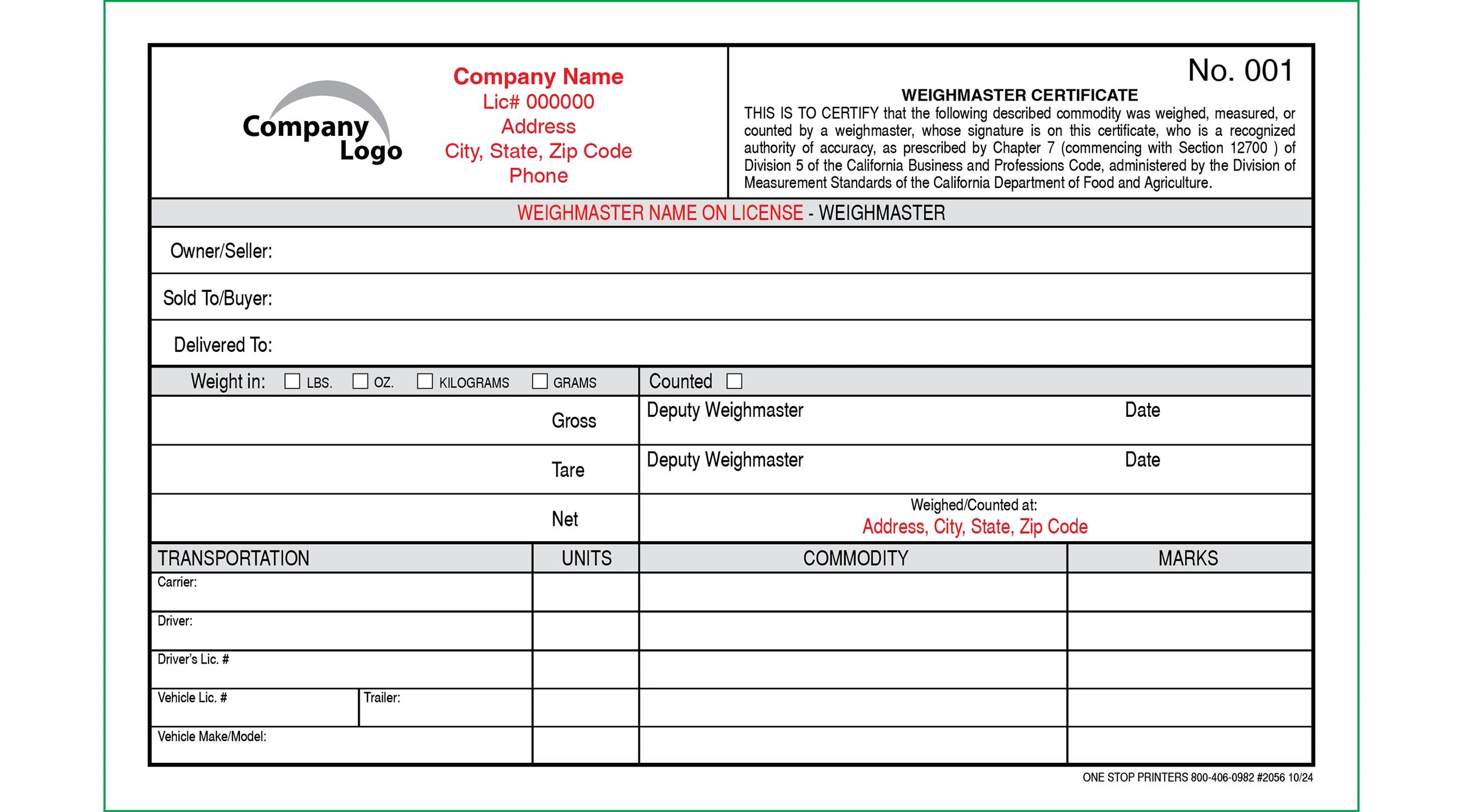 California Weight Declaration Sticker Example.pdf California Cannabis Weighmaster Certificate